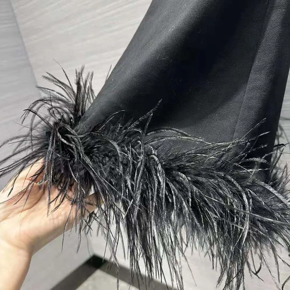 Prada Cotton Fleece Joggers with Feather Trim for Women in Black Prada Cotton Fleece Joggers with Feather Trim for Women in Black