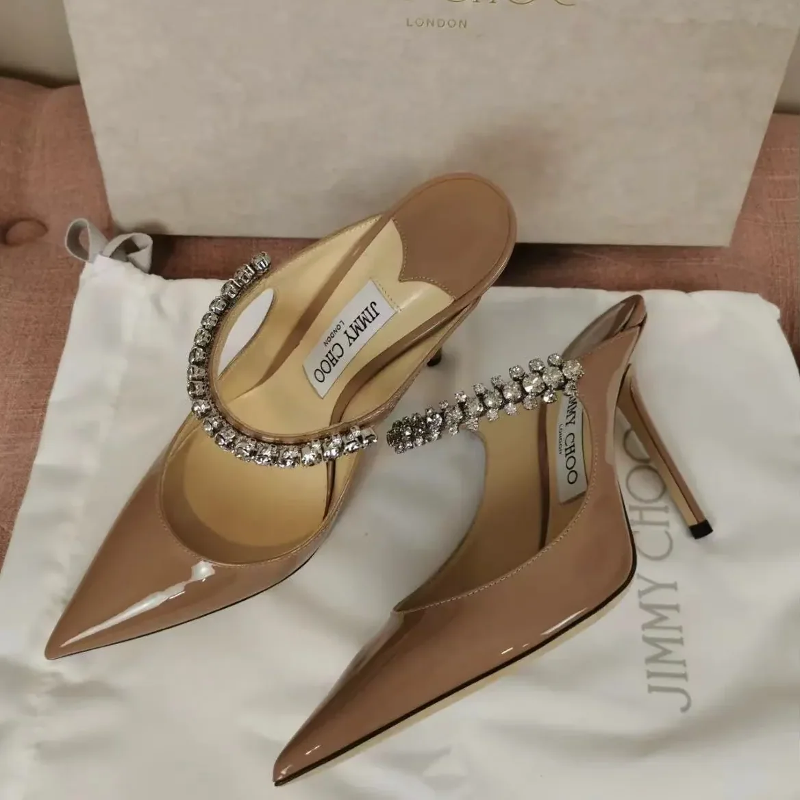 Jimmy Choo Bing 100MM Embellished Patent Leather Mules for Women