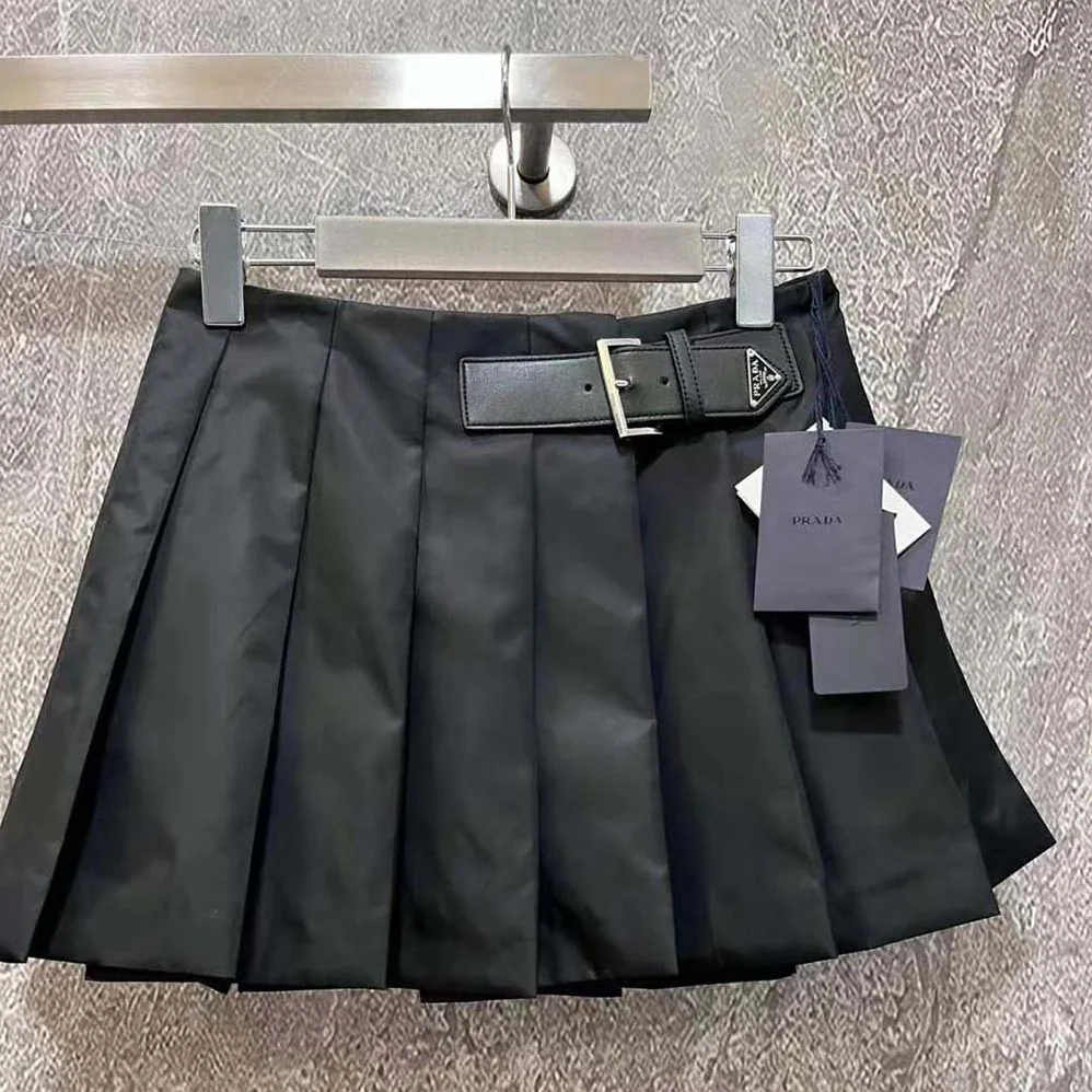 Prada Gabardine Miniskirt with Enameled Metal Triangle Logo for Women