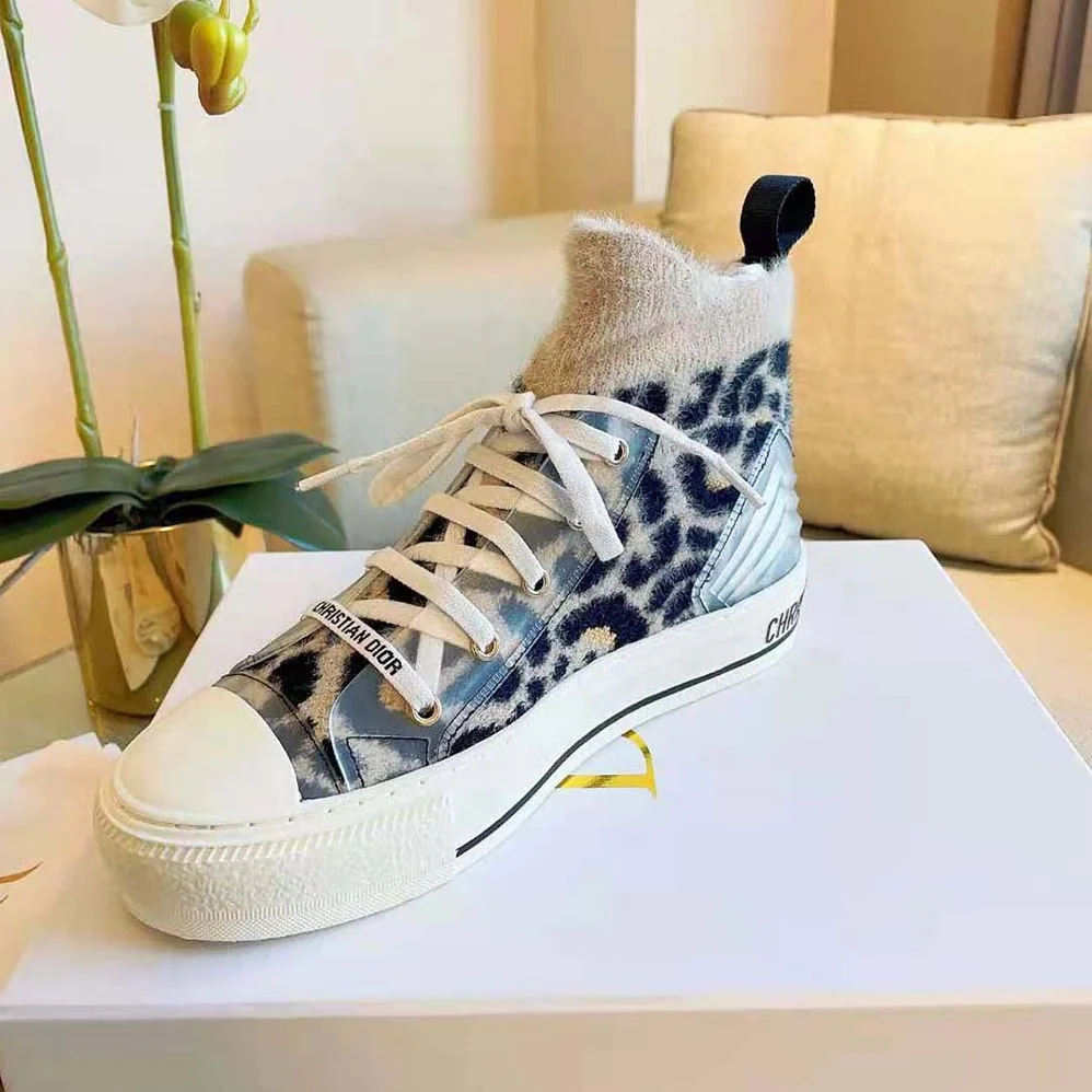 Dior Walk'n'Dior Sneaker Fur-Effect Knit Printed with Beige Multicolor Mizza Pattern for Women Dior Walk'n'Dior Sneaker Fur-Effect Knit Printed with Beige Multicolor Mizza Pattern for Women
