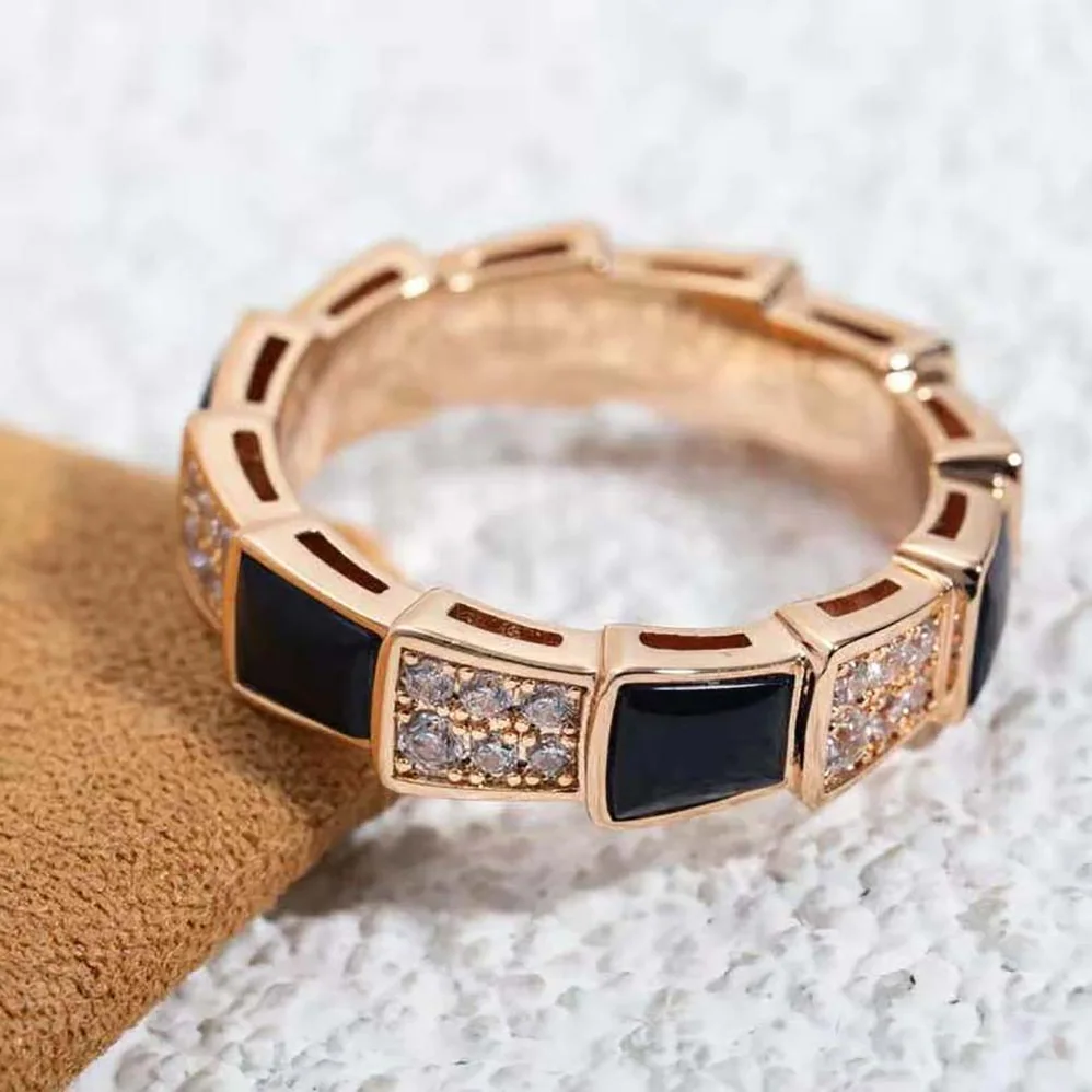 Bvlgari Serpenti Viper Band Ring in 18 KT Rose Gold for Women in Black