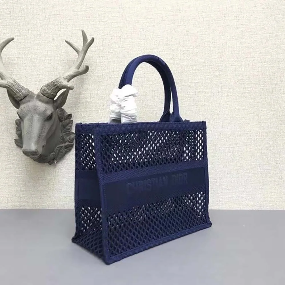 Dior Small Dior Book Tote Blue Mesh Embroidery for Women
