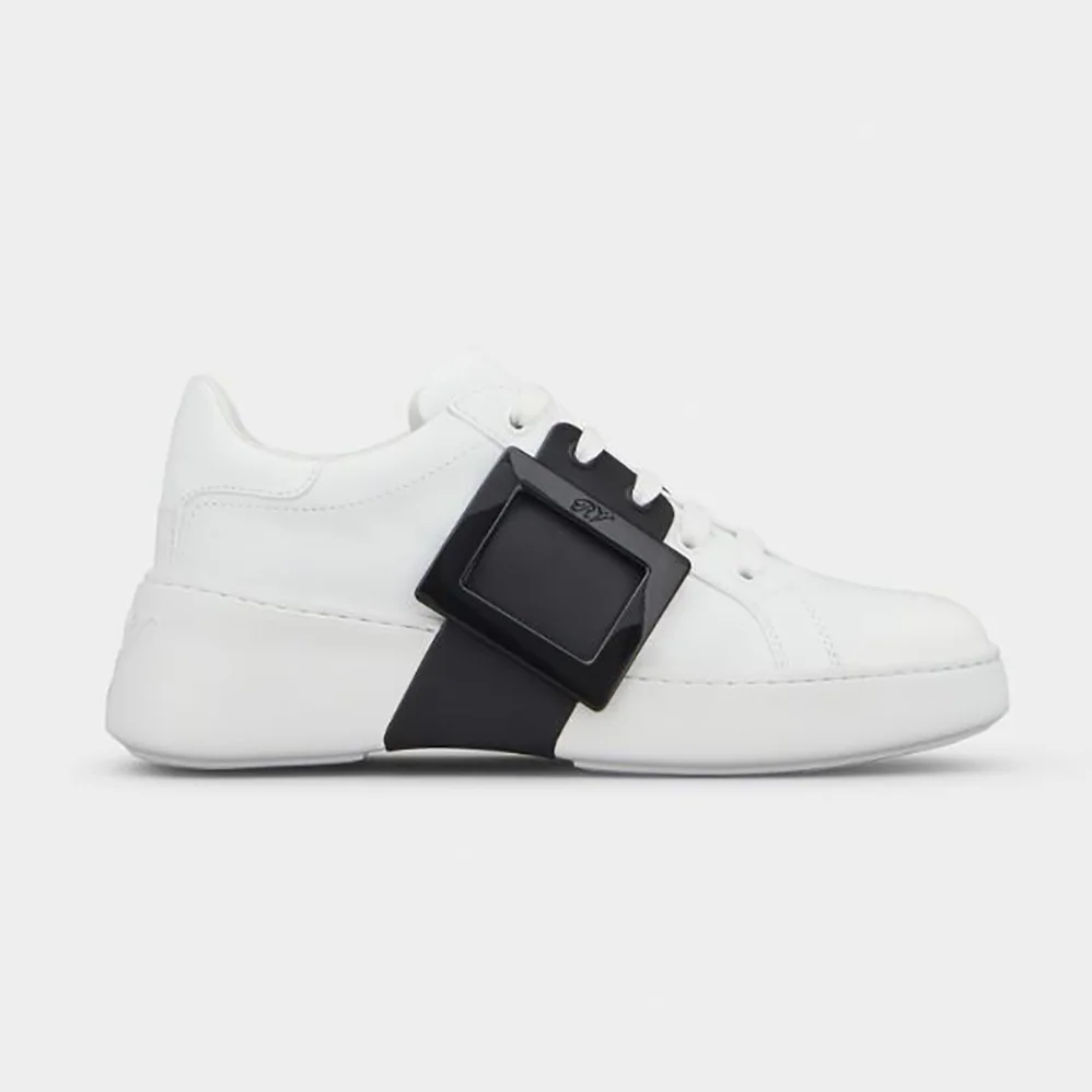 Roger Vivier Viv Skate Lacquered Buckle Sneakers in Soft Leather for Women in Black Roger Vivier Viv Skate Lacquered Buckle Sneakers in Soft Leather for Women in Black