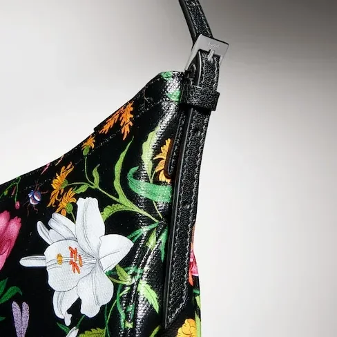 Gucci Lady Lunetta Small Shoulder Bag / Black/ Multicolor Gucci Flora Coated Canvas Palladium Hardware