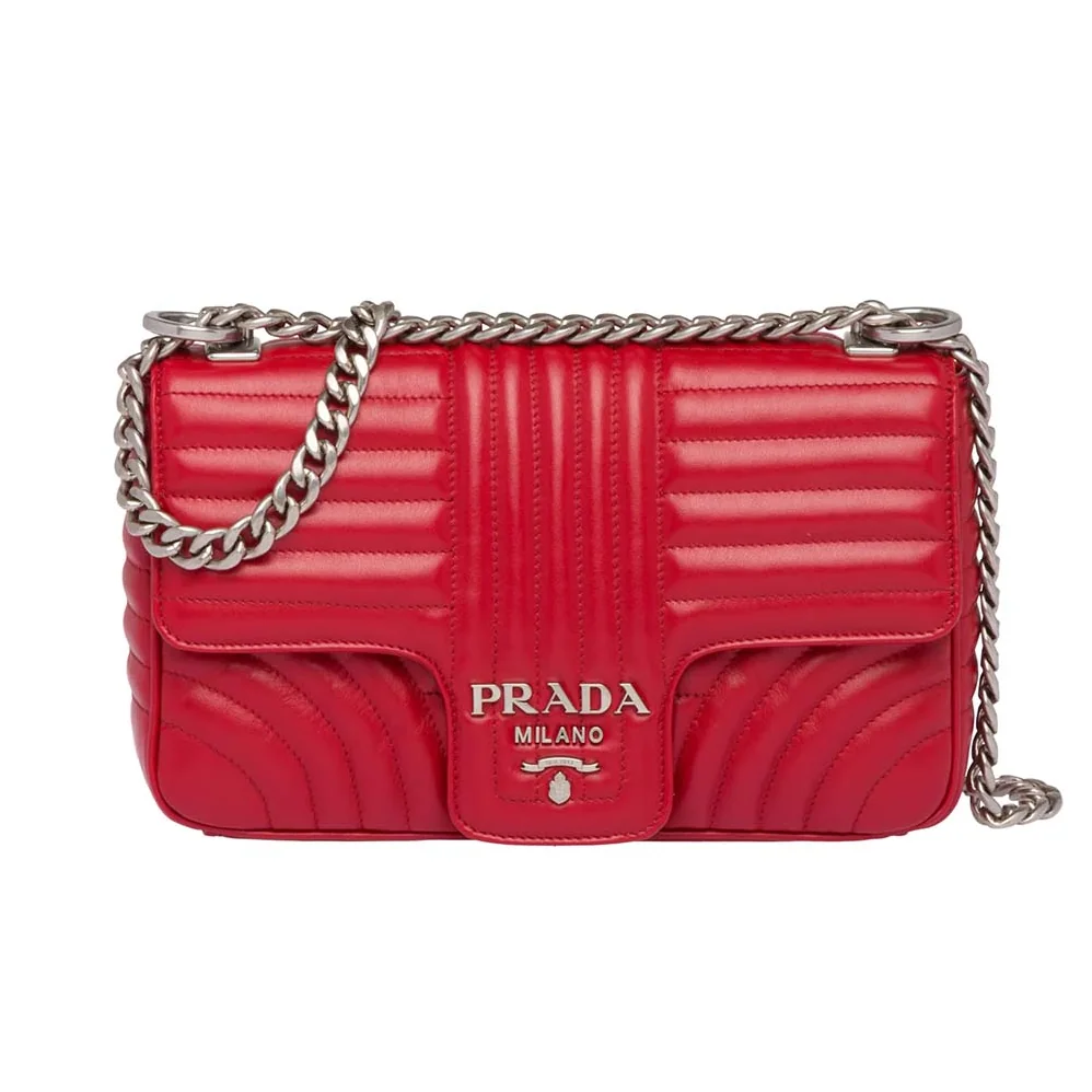 Prada Diagramme Leather Shoulder Bag in Red Prada Diagramme Leather Shoulder Bag in Red