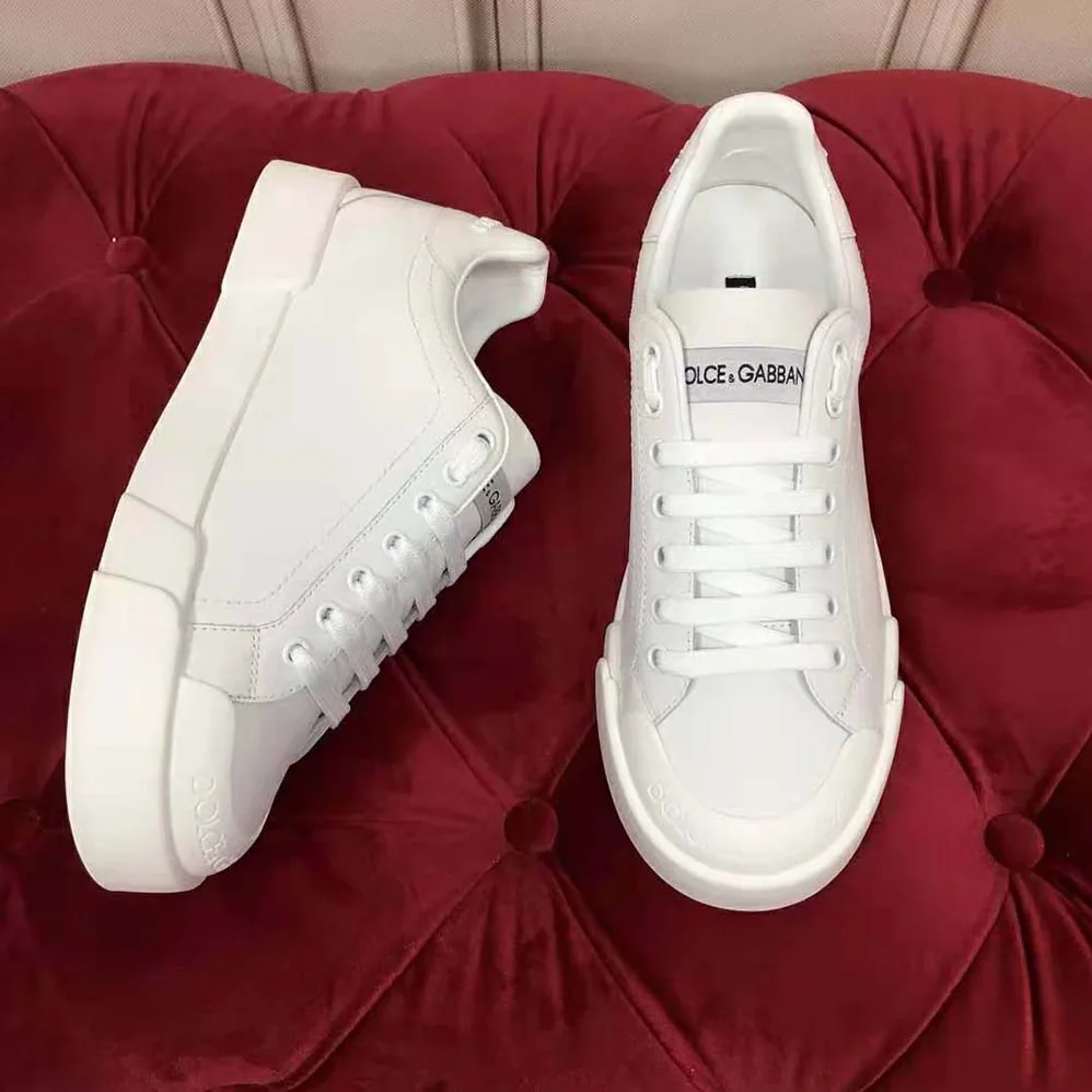 Dolce Gabbana D&G Portofino Sneakers in Nappa Leather and Rubber Toe-Cap for Women in White