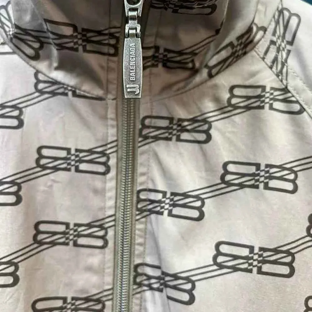 Balenciaga BB Monogram Regular Fit Tracksuit Jacket in Beige and Brown Cotton Poplin for Men