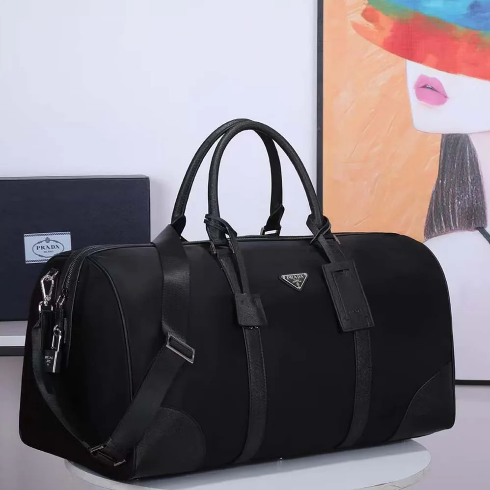 Prada Re-Nylon and Saffiano Leather Duffle Bag for Men in Black