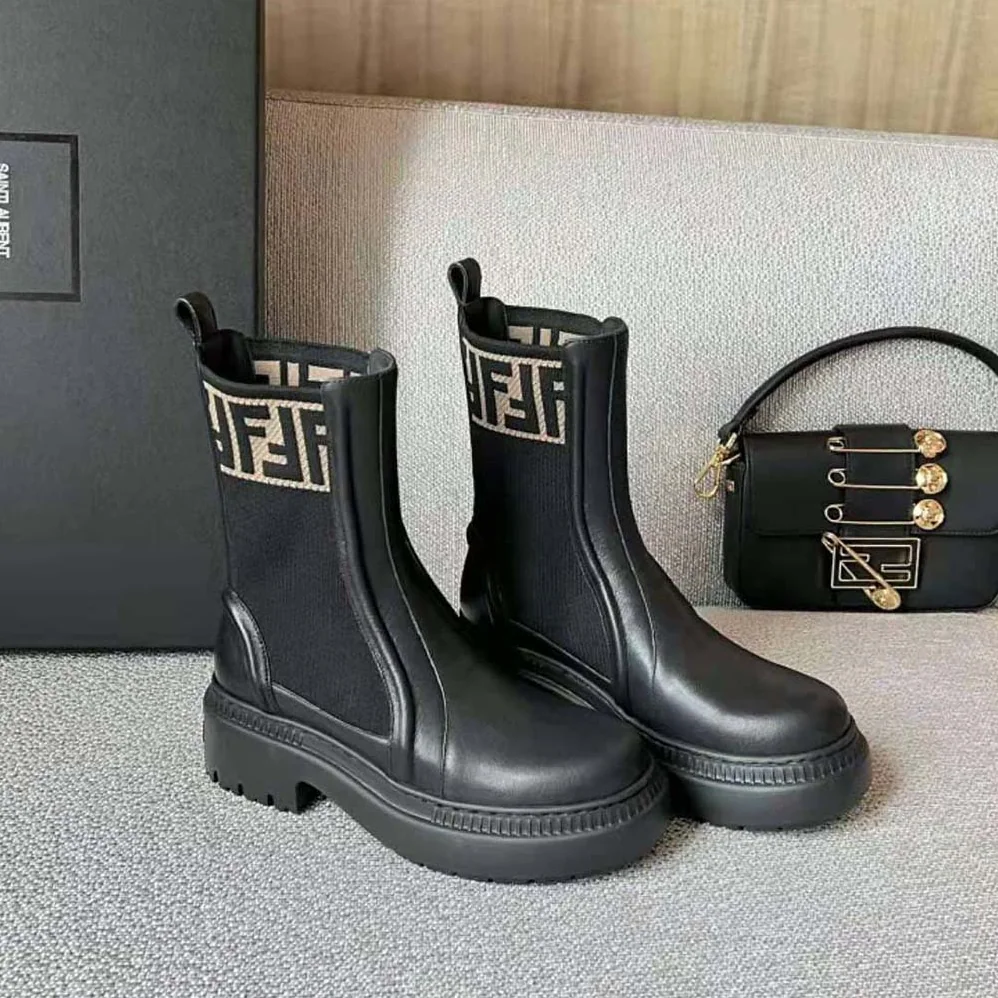 Fendi Domino Black Leather Biker Boots for Women Fendi Domino Black Leather Biker Boots for Women