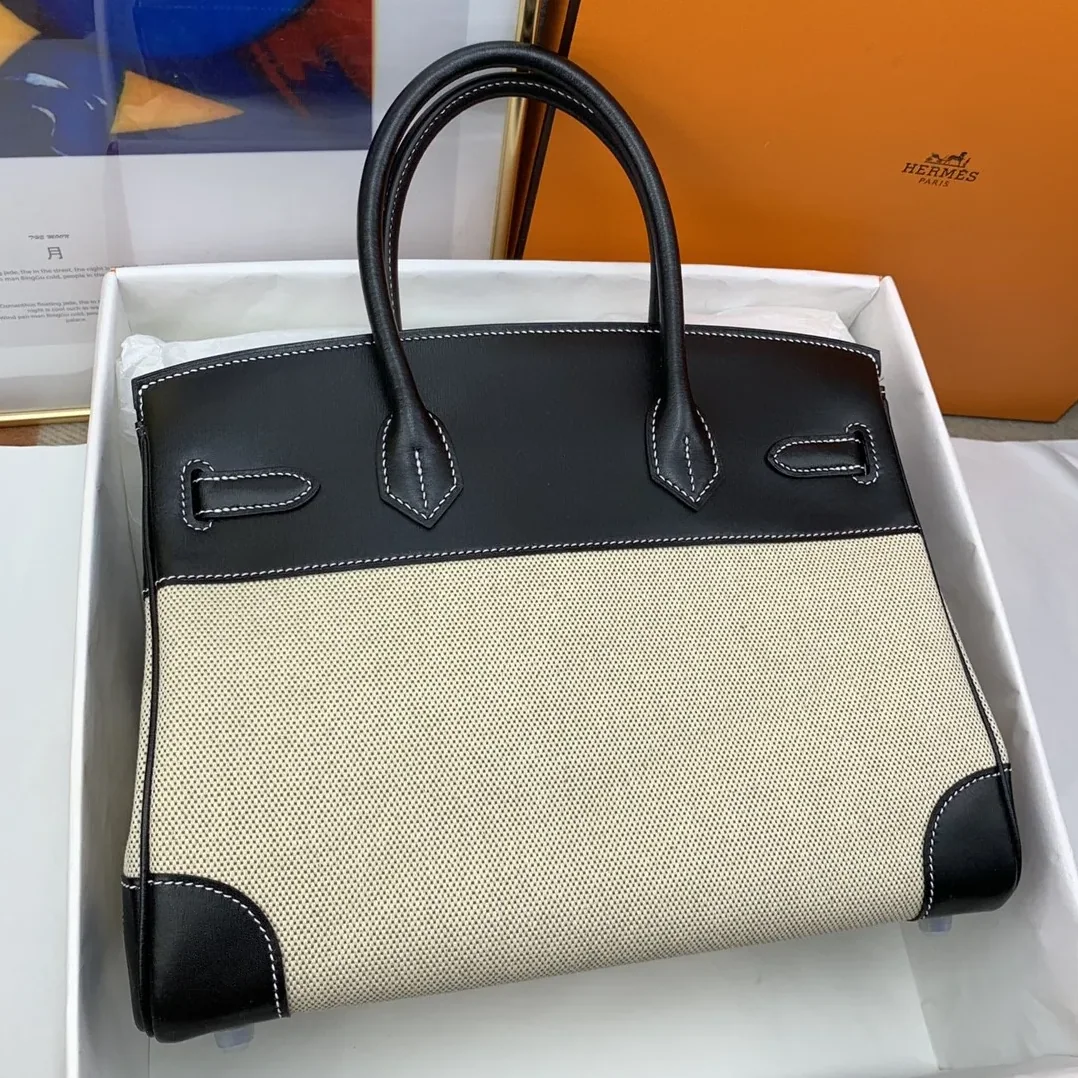 Hermes Birkin Top Handle Bag / Nata Swift BiColor Silver Hardware