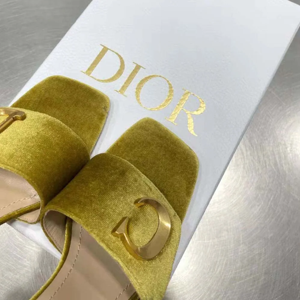 Dior C'est Dior Heeled Slide Lime Yellow Velvet for Women Dior C'est Dior Heeled Slide Lime Yellow Velvet for Women