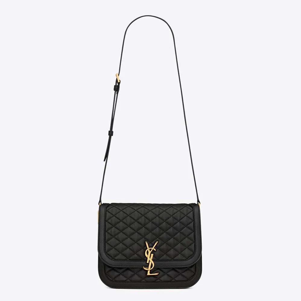 Saint Laurent YSL Solferino Medium Supple Satchel in Quilted Lambskin for Women in Black
