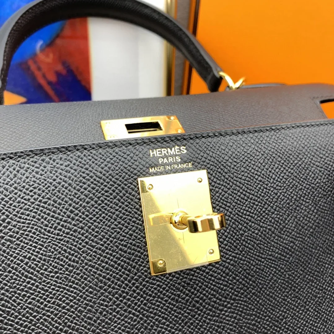 Hermes Kelly 28 Sellier Epsom Black Bag