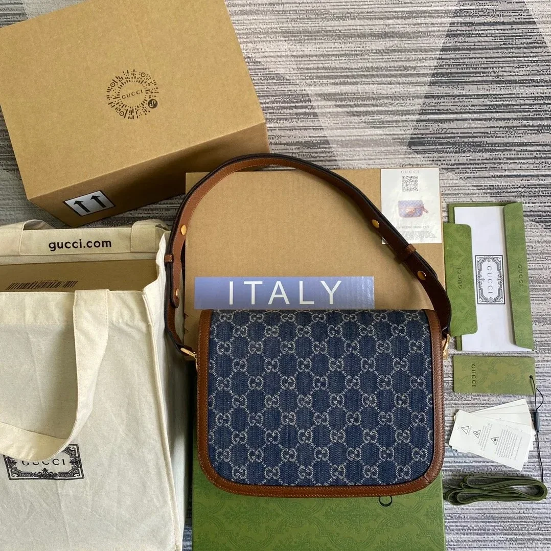 Gucci Horsebit 1955 Shoulder Bag Blue And Ivory