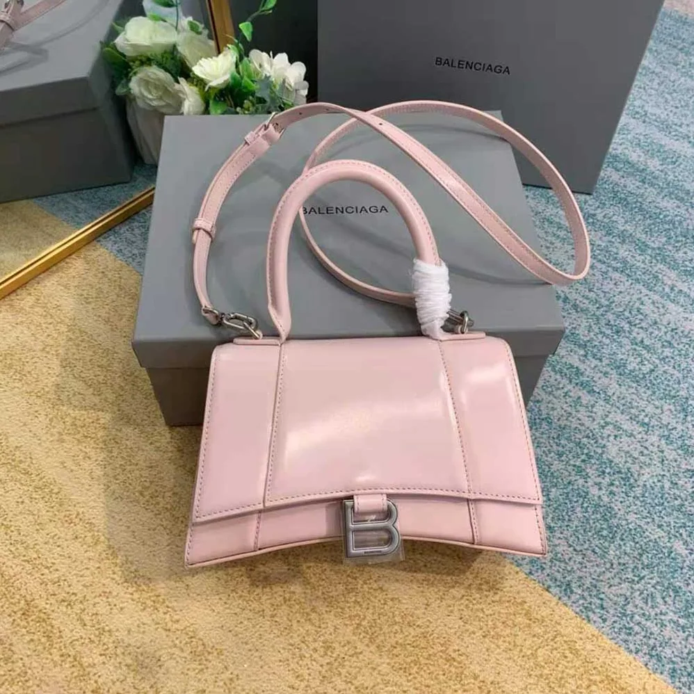 Balenciaga Hourglass Small Top Handle Bag in Light Pink Shiny Box Calfskin for Women