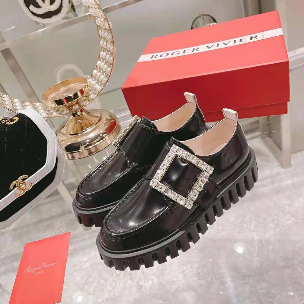 Roger Vivier Viv Go-Thick Strass Buckle Loafers in Patent Leather for Women Roger Vivier Viv Go-Thick Strass Buckle Loafers in Patent Leather for Women