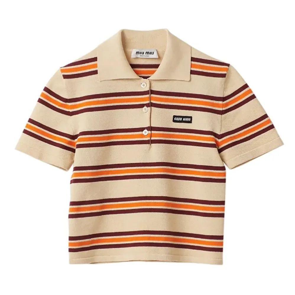 Miu Miu Cotton Striped Knit Polo Shirt for Women Miu Miu Cotton Striped Knit Polo Shirt for Women