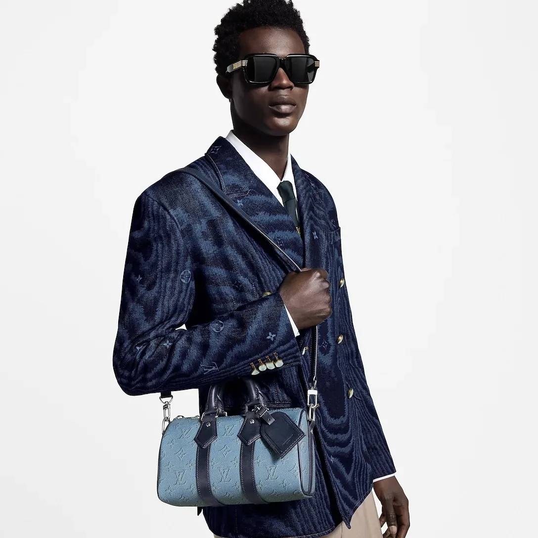 Louis Vuitton Keepall Bandouliere 25 Travel Bag in Blue Silver Hardware