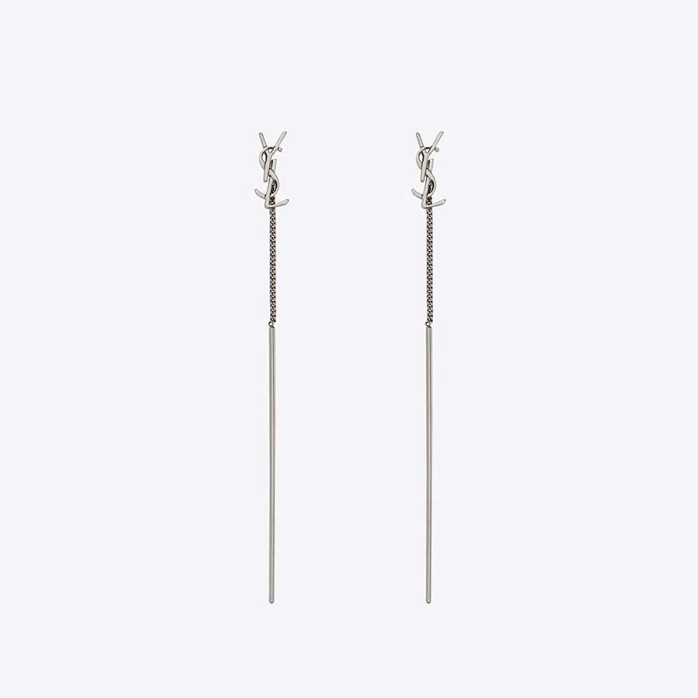 Saint Laurent YSL Opyum YSL Threader Earrings in Metal for Women in Silver