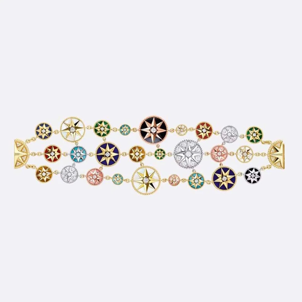 Dior Rose Des Vents Cuff Bracelet Yellow Pink and White Gold Diamonds for Women