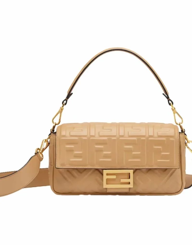 Fendi Baguette Chain Midi Medium Silver Bag For Woman /