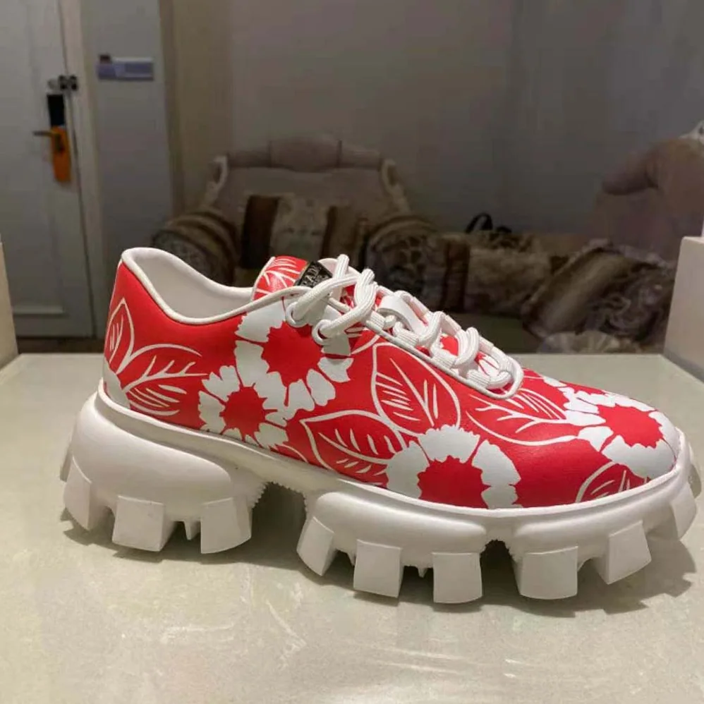 Prada Printed Nylon Sneakers for Women in Red Prada Printed Nylon Sneakers for Women in Red