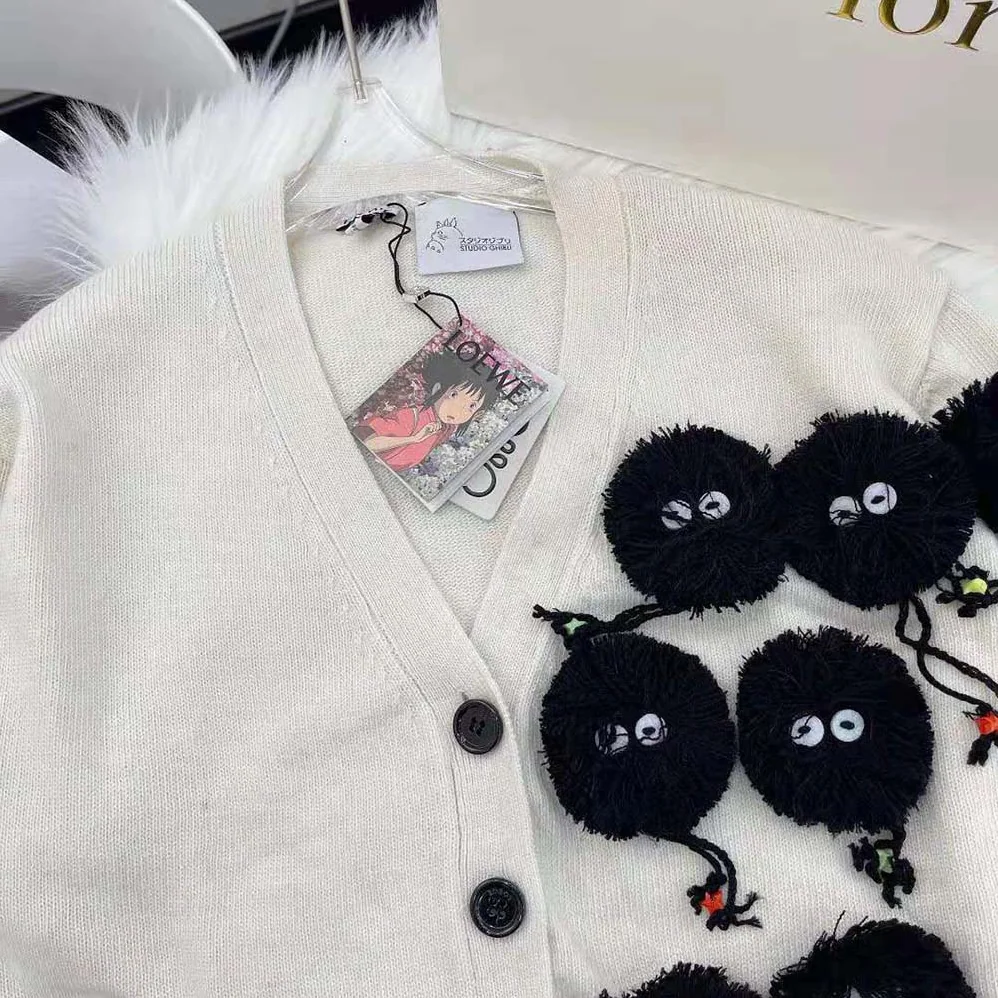Loewe Susuwatari Cardigan in Wool with Hand Knitted for Women in White