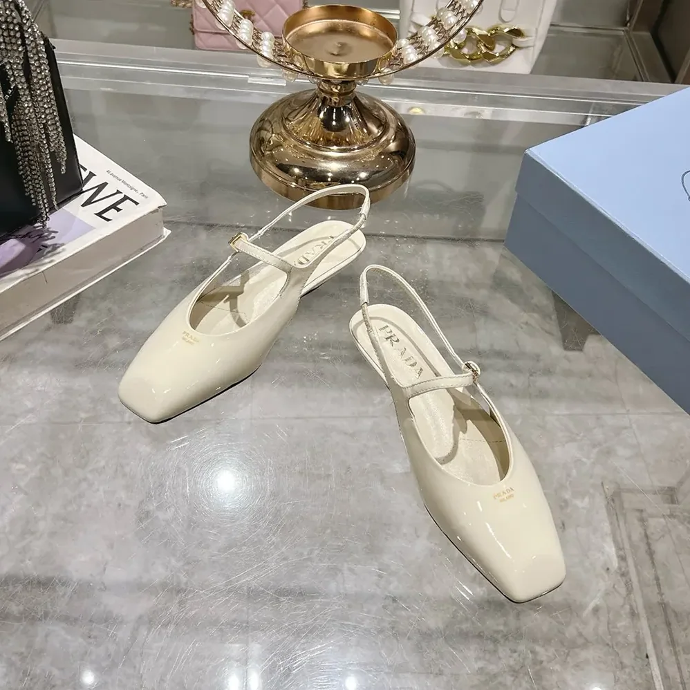 Prada Patent Leather Slingback Ballerinas for Women in White