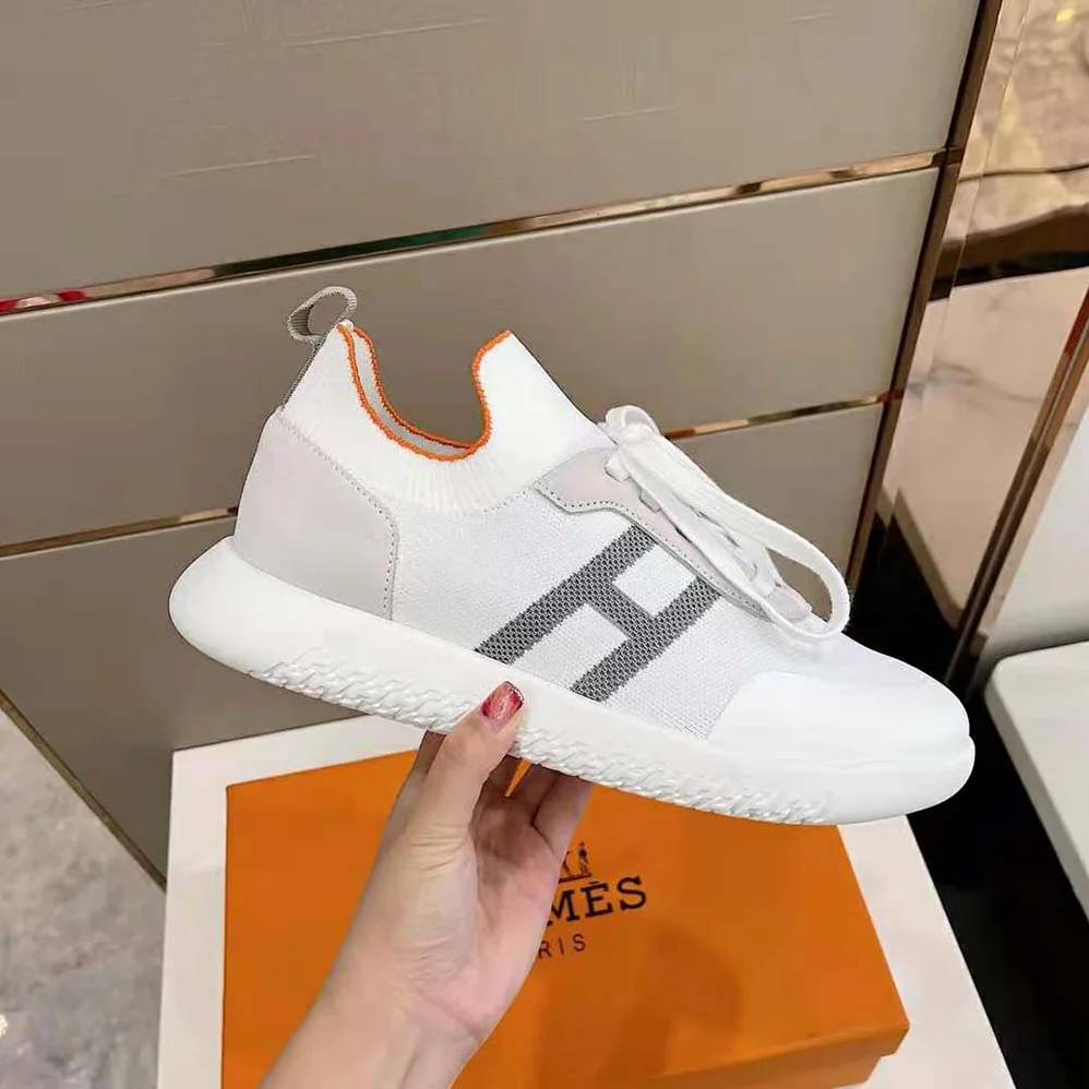 Hermes Crew Sneaker in Knit and Suede Goatskin for Women in White Hermes Crew Sneaker in Knit and Suede Goatskin for Women in White