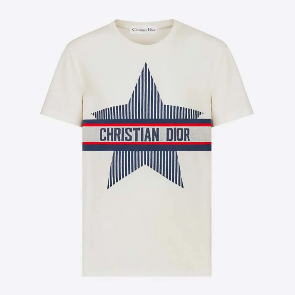 Dior Dioralps T-shirt White Three-Tone Dior Star Cotton Jersey and Linen for Men Dior Dioralps T-shirt White Three-Tone Dior Star Cotton Jersey and Linen for Men