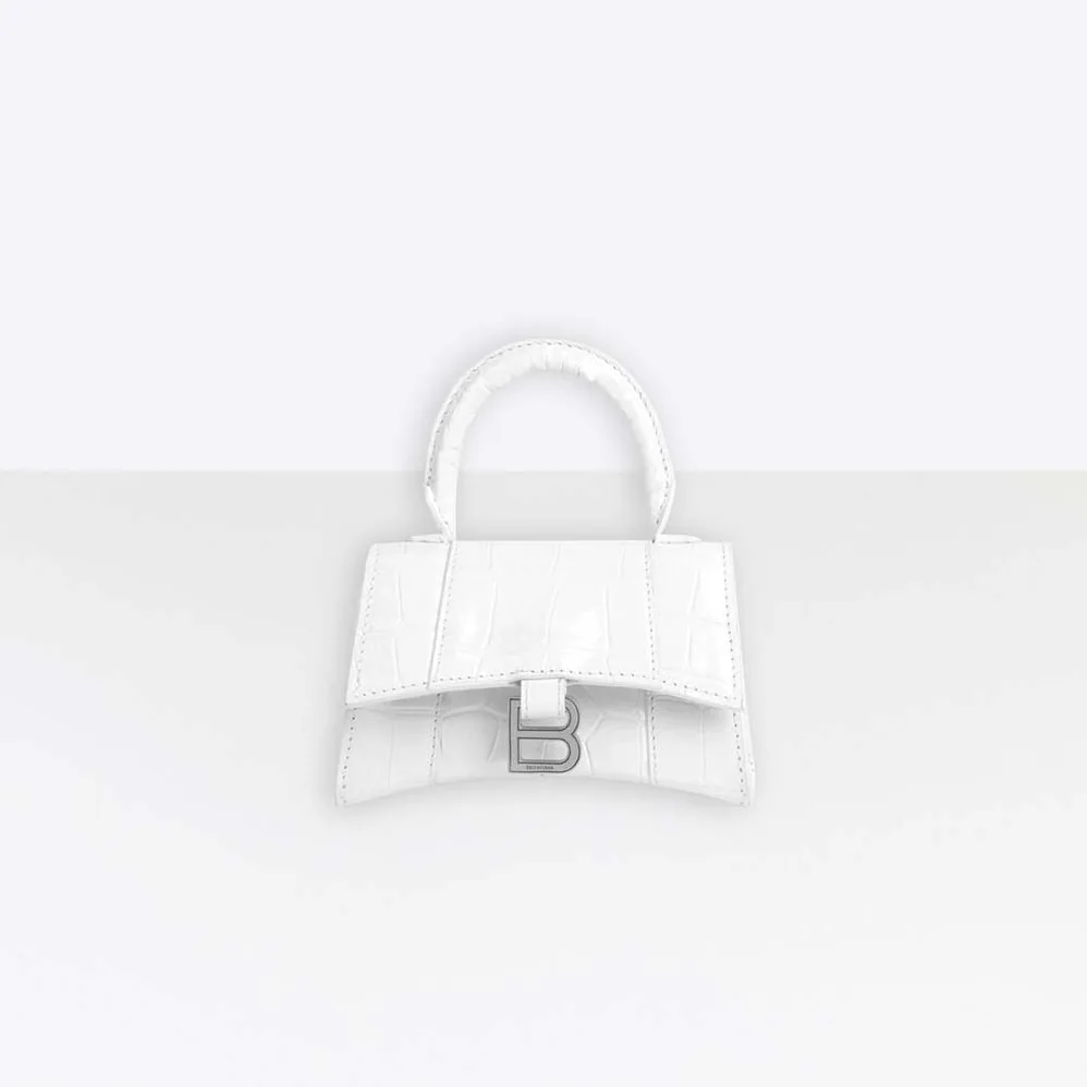 Balenciaga Hourglass Mini Top Handle Bag in White Shiny Crocodile Embossed Calfskin for Women Balenciaga Hourglass Mini Top Handle Bag in White Shiny Crocodile Embossed Calfskin for Women