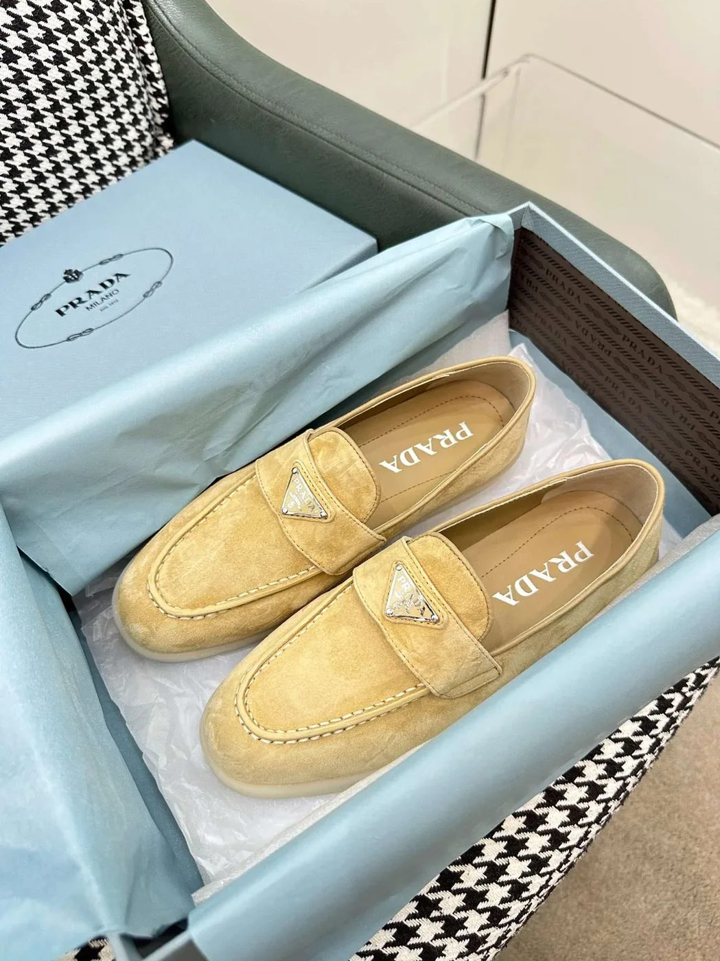 Prada Brushed Loafers Beige