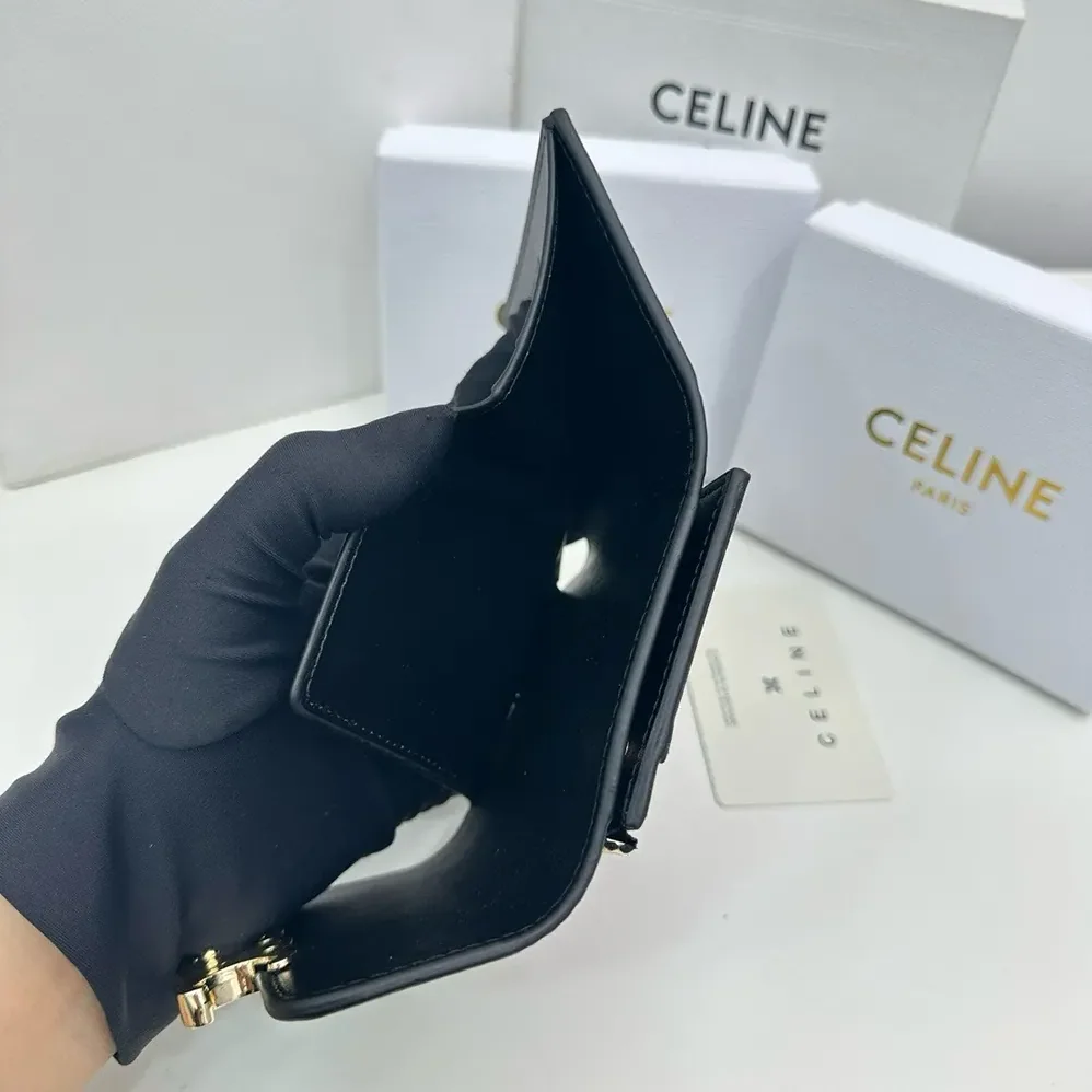 Celine Compact Wallet with Coin Triomphe in Shiny Calfskin for Women Celine Compact Wallet with Coin Triomphe in Shiny Calfskin for Women