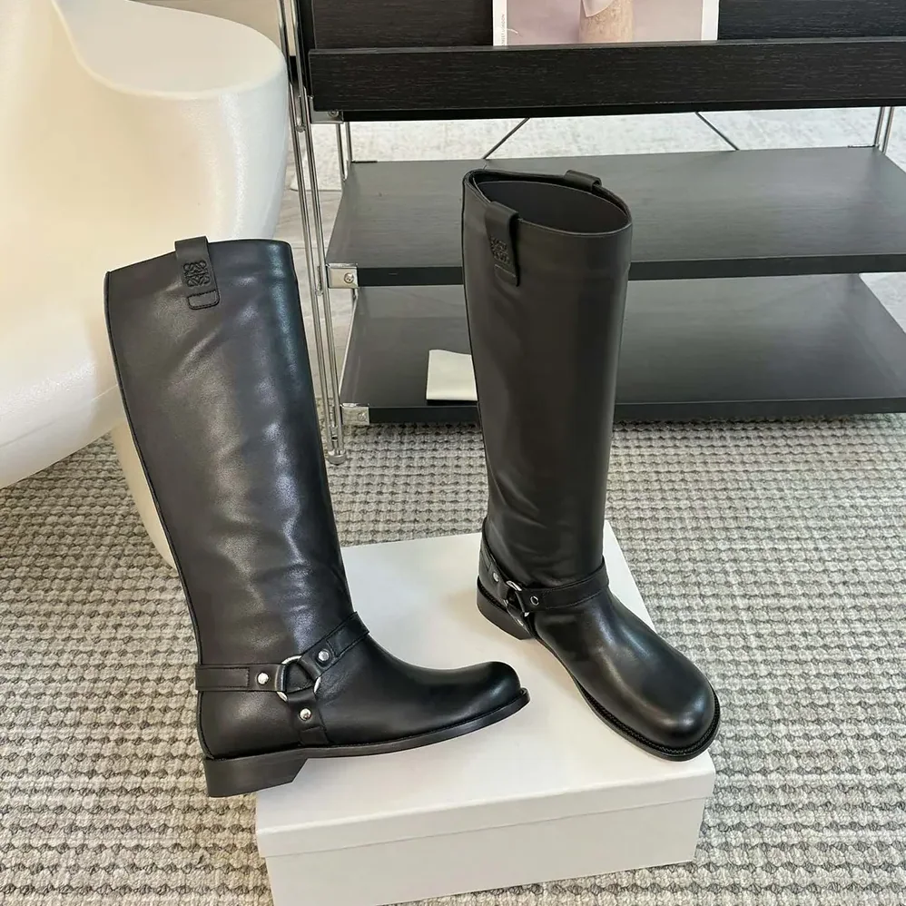 Loewe Campo Biker High Boot in Soft Calfskin for Women in Black