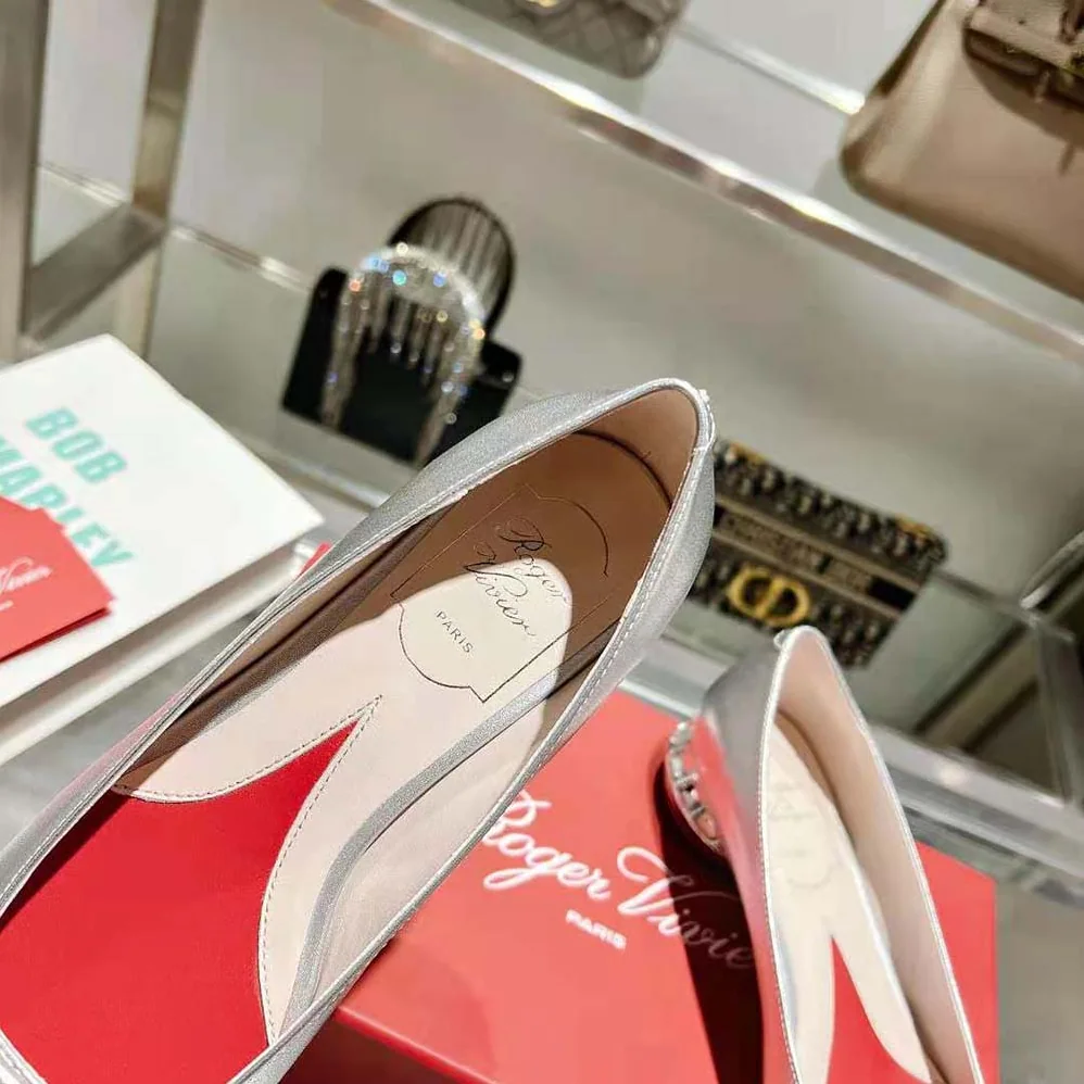Roger Vivier Strass Heel Covered Buckle Ballerinas in Nappa Leather for Women in Silver