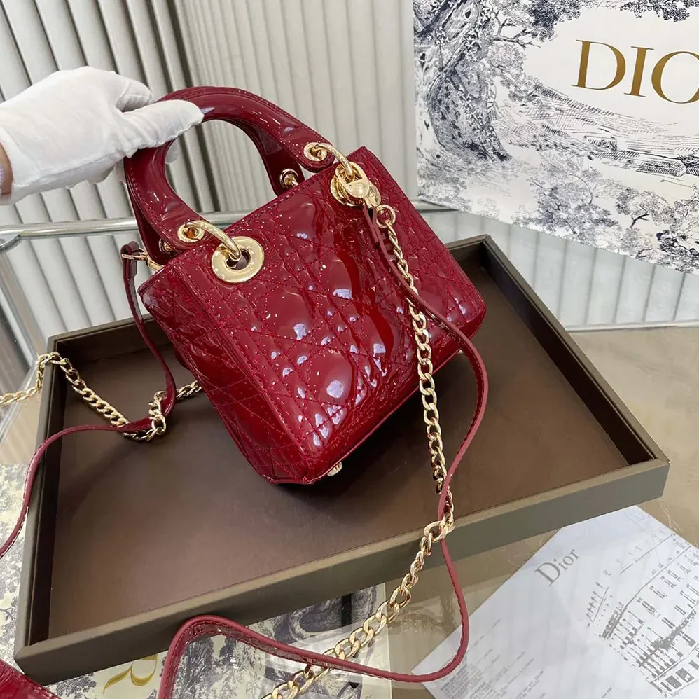 Dior Mini Lady Dior Bag Cherry Red Patent Cannage Calfskin for Women
