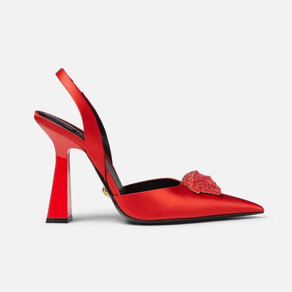 Versace La Medusa Satin Sling-Back Pumps in 105mm Heel Height for Women in Red