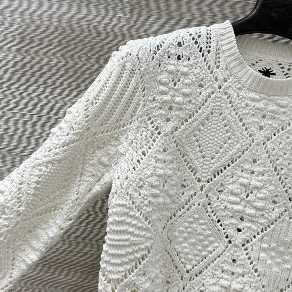Dior Sweater White Openwork Cotton Knit for Women Dior Sweater White Openwork Cotton Knit for Women