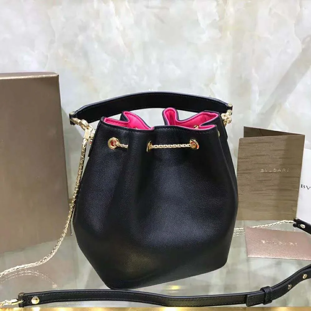 Bvlgari Bucket Serpenti Forever in Black Smooth Calf Leather for Women