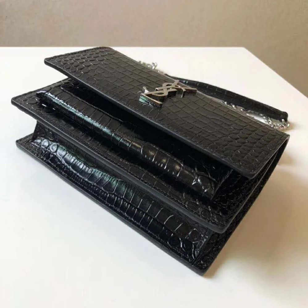 Saint Laurent YSL Sunset Small Supple Crocodile Embossed for Women in Black Saint Laurent YSL Sunset Small Supple Crocodile Embossed for Women in Black