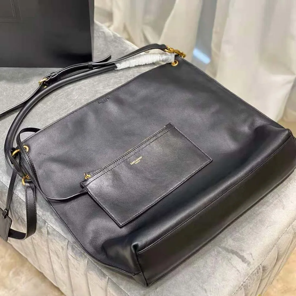 Saint Laurent YSL Tag Hobo Bag in Smooth Saddle Leather for Women in Black