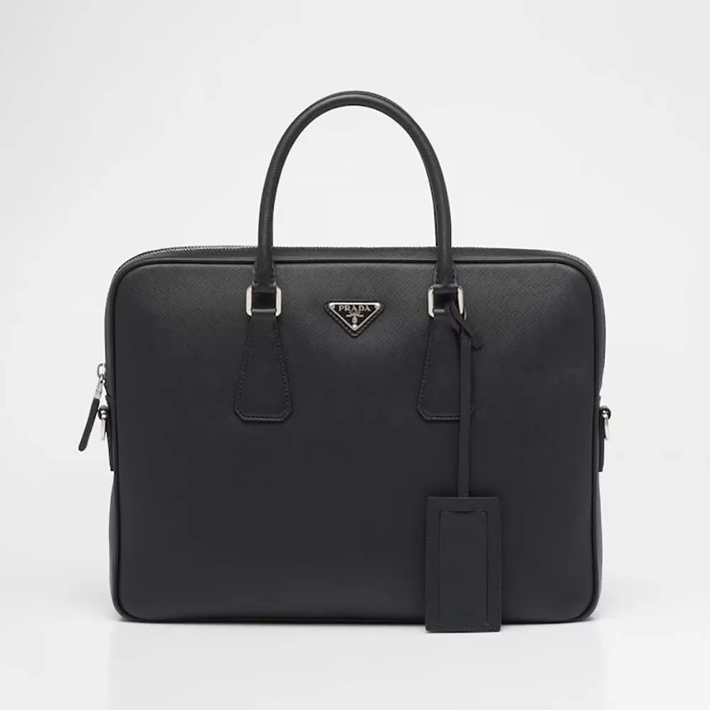 Prada Saffiano Leather Work Bag for Men in Black