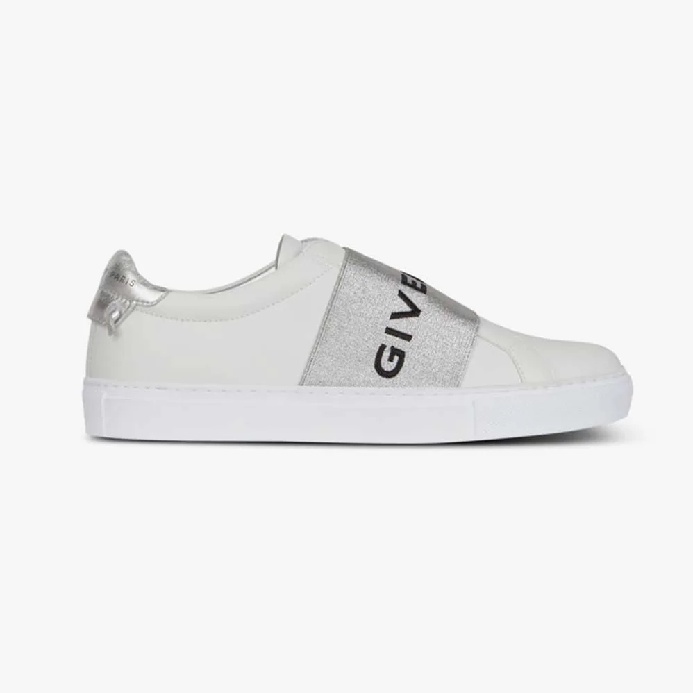 Givenchy Givenchy Paris Metallized Strap Sneakers in Leather for Women in Silver