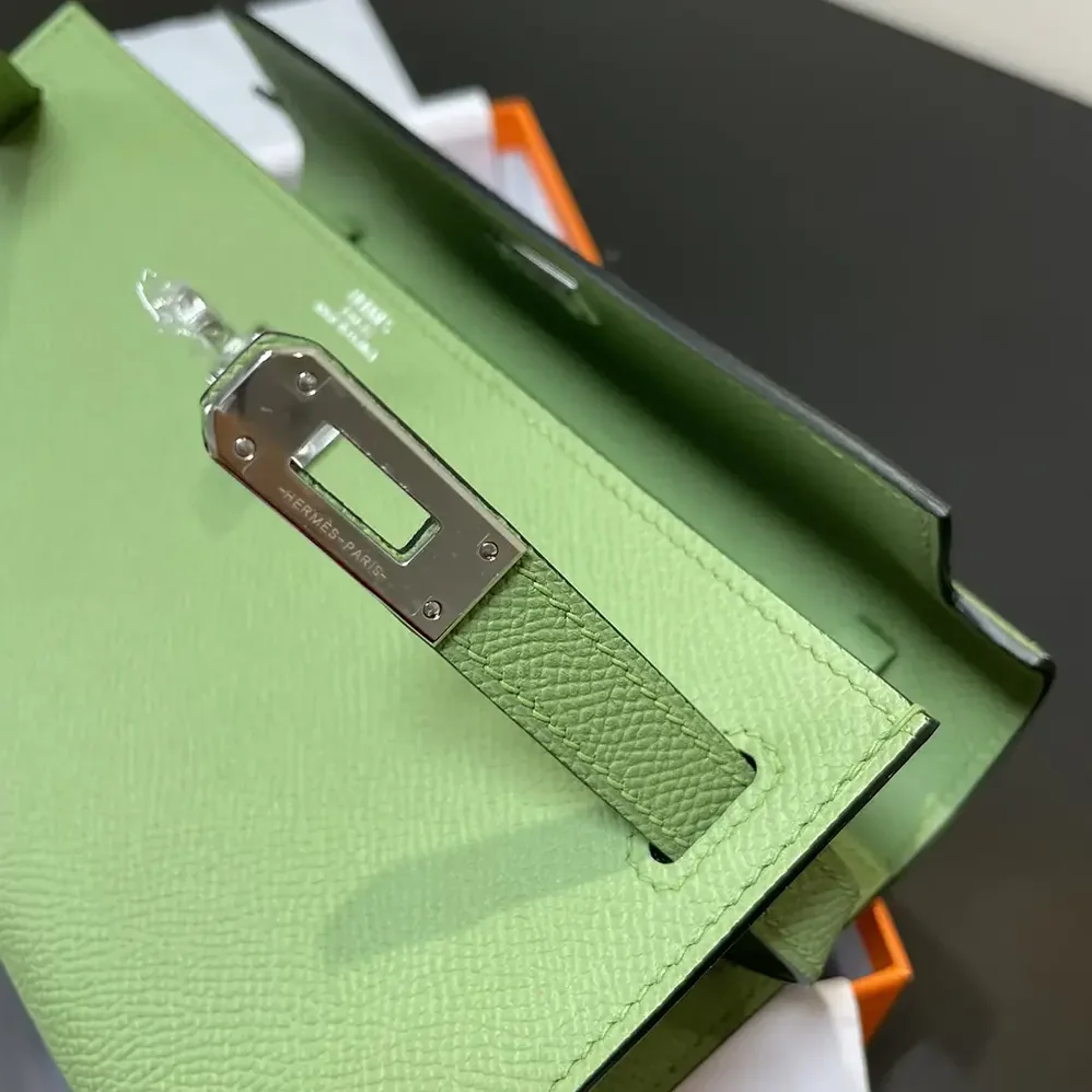 Hermes Kelly To Go in Epsom Leather for Women in Green/Silver Hermes Kelly To Go in Epsom Leather for Women in Green/Silver