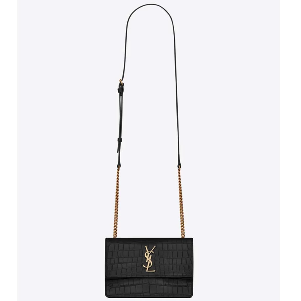 Saint Laurent YSL Sunset Small Supple Crocodile Embossed for Women in Black Saint Laurent YSL Sunset Small Supple Crocodile Embossed for Women in Black
