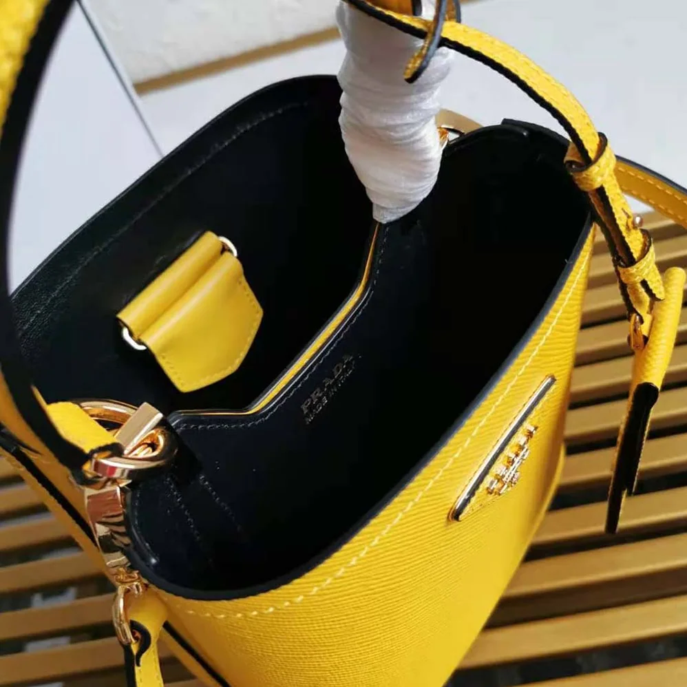 Prada Small Saffiano Leather Prada Panier Bag for Women in Yellow