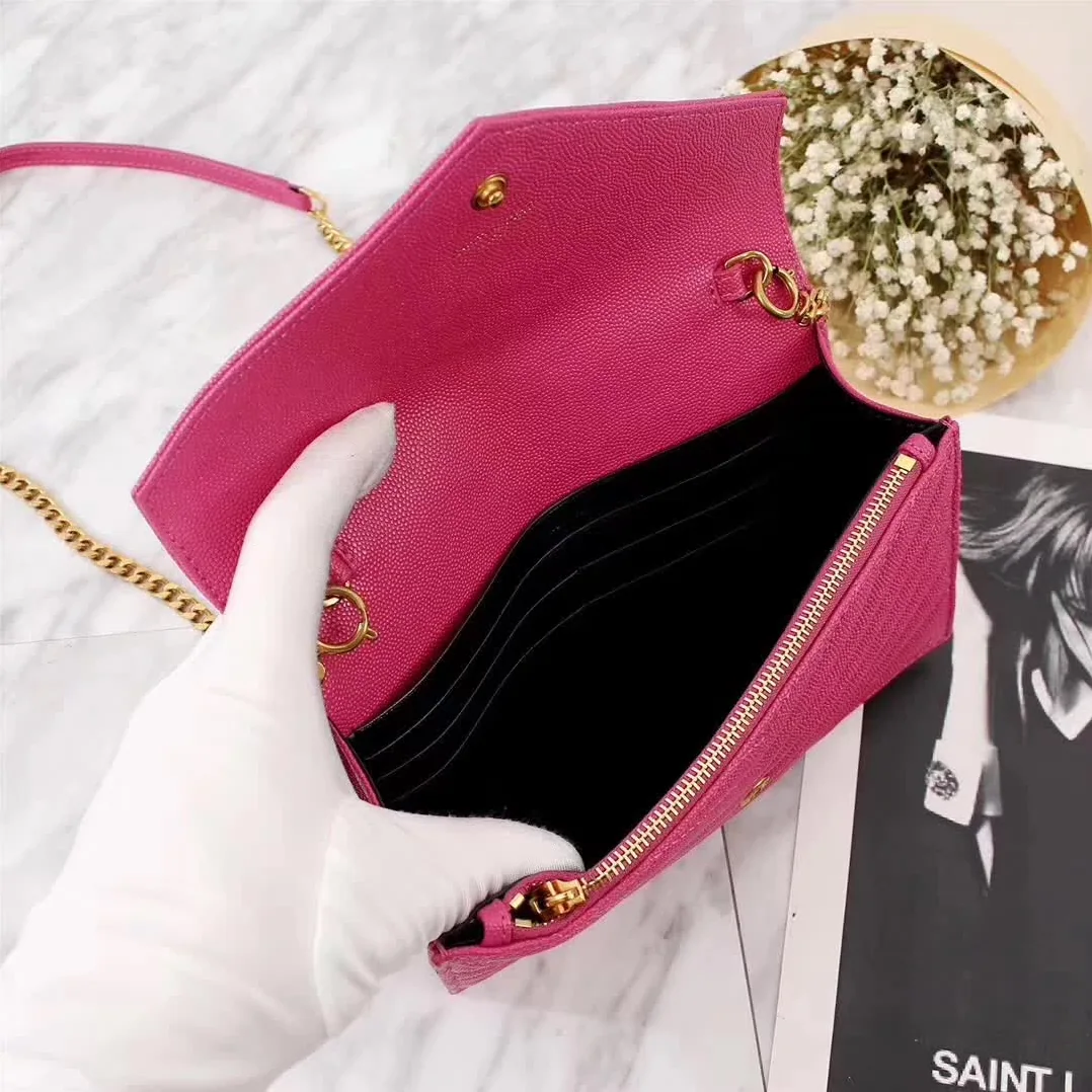 Saint Laurent YSL Medium Monogram Envelope Chain Wallet Gold Hardware in Rose Saint Laurent YSL Medium Monogram Envelope Chain Wallet Gold Hardware in Rose