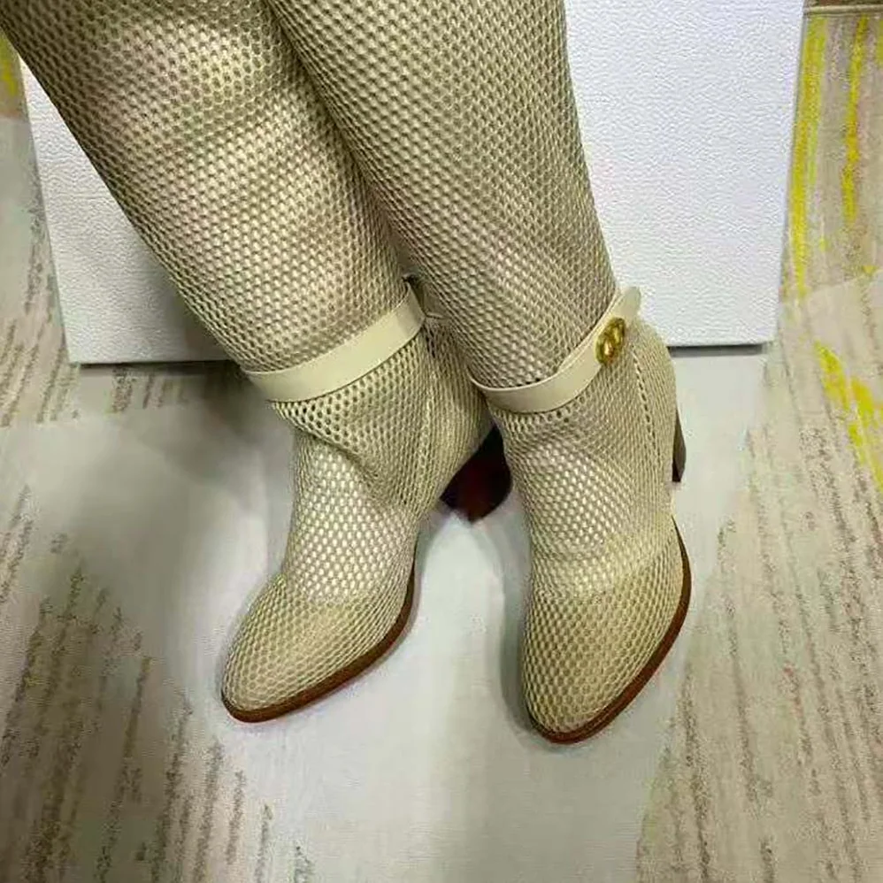 Dior Dior Empreinte Heeled Boot Off-White Mesh Calfskin in 7cm Heel for Women