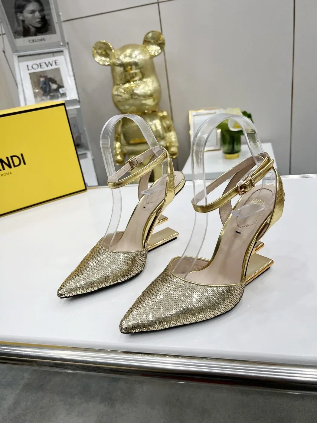 Fendi First Gold Glitter High in Heeled Slingbacks Fendi First Gold Glitter High in Heeled Slingbacks