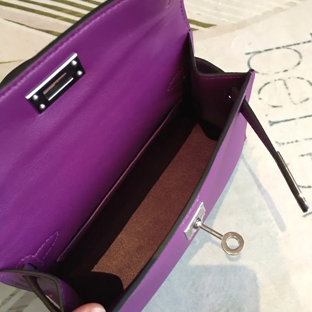 Hermes Mini Kelly Violet Silver Toned Hardware / Hermes Mini Kelly Violet Silver Toned Hardware /